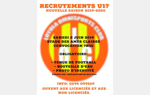 DÉTECTION NOUVELLE SECTION U17 SAISON 2019/2020