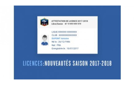 Licences : Nouveautés saison 2017/2018