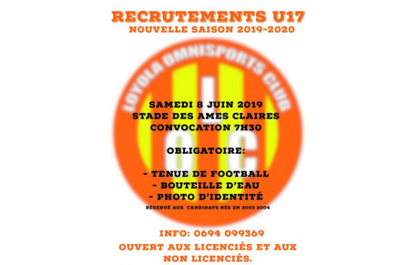 DÉTECTION NOUVELLE SECTION U17 SAISON 2019/2020