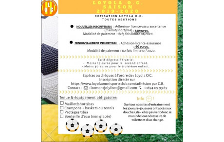 INSCRIPTION SAISON 2019/2020